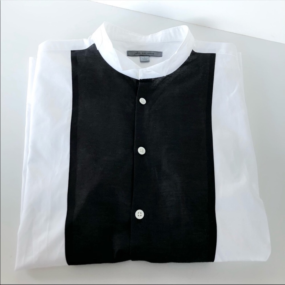 JOHN VARVATOS Black White Button Down Shirt Sz L